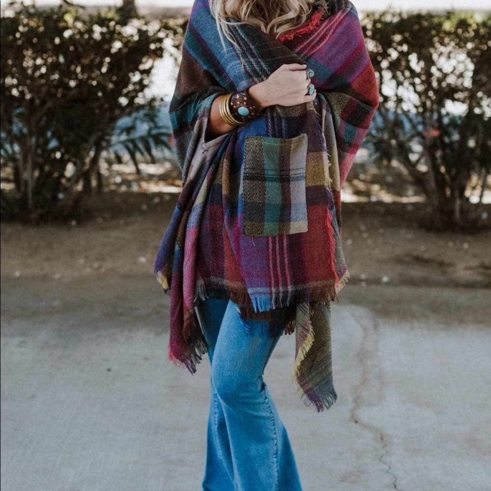 Cozy plaid pocket wrap